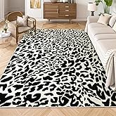 YIHOUSE Leopard Rug for Living Room, 5x7 Black and White Cute Cheetah Print Rug Modern Washable Ultra-Thin Animal Printed Rugs for Bedroom, Girls Boys Dorm Room Nursery Room, Playroom