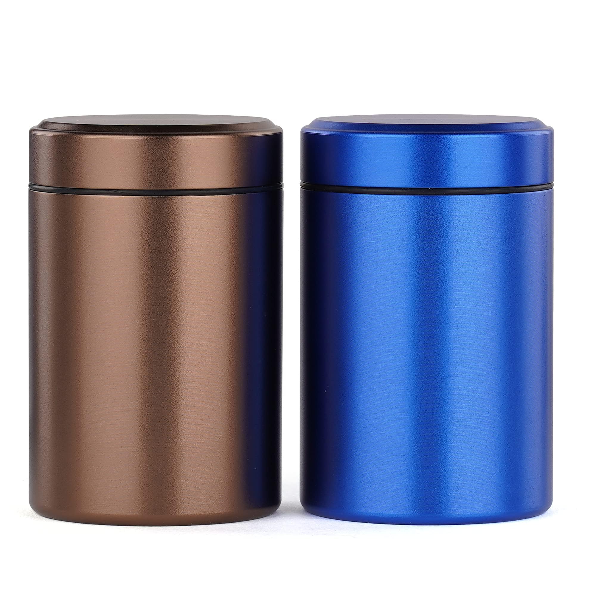 OZCHIN 2 PCS Aluminum Storage Jar Portable Airtight Smell Proof Container Bottle Multipurpose Storage Container for Spices, Coffee & Teas (Blue + Brown, 50 ml)