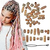 Ymapinc 40Pcs Wooden Hair Beads for Braids Brown Wood Jewelry Beads Large Hole Loc Dreadlock Multi Shape Hair Decoration for Women Teen Girls