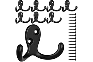 IBosins 8 Pack Heavy Duty Double Prong Coat Hooks Wall Mounted with 16 Screws Retro Double Hooks Utility Hooks for Coat, Scarf, Bag, Towel, Key, Cap, Cup, Hat