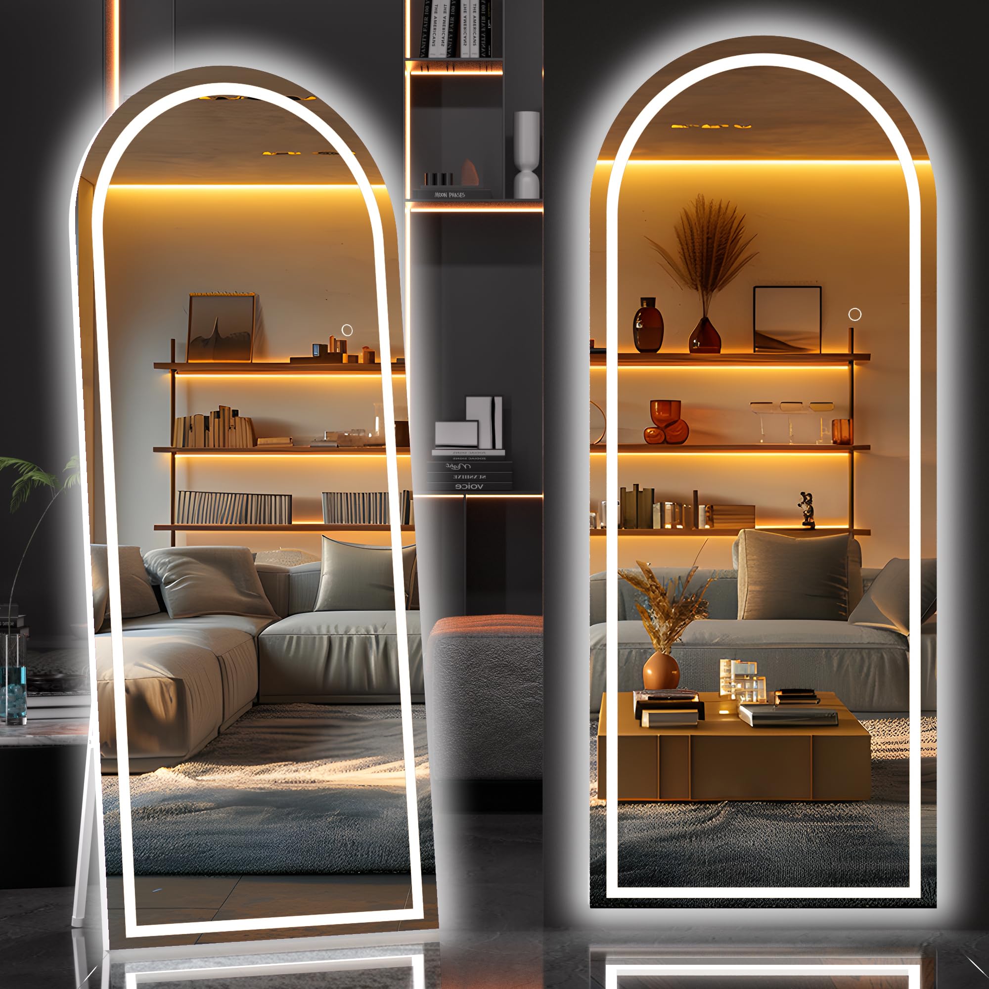 Photo 1 of Hasipu 79" X 36" Full Length Mirror with Lights, White Frame Arch Led Mirror Full Length and 3 Colors Temperatures & Brightness Adjustable,Light Up Mirror Full Body for Bedroom Cloakroom Living Room