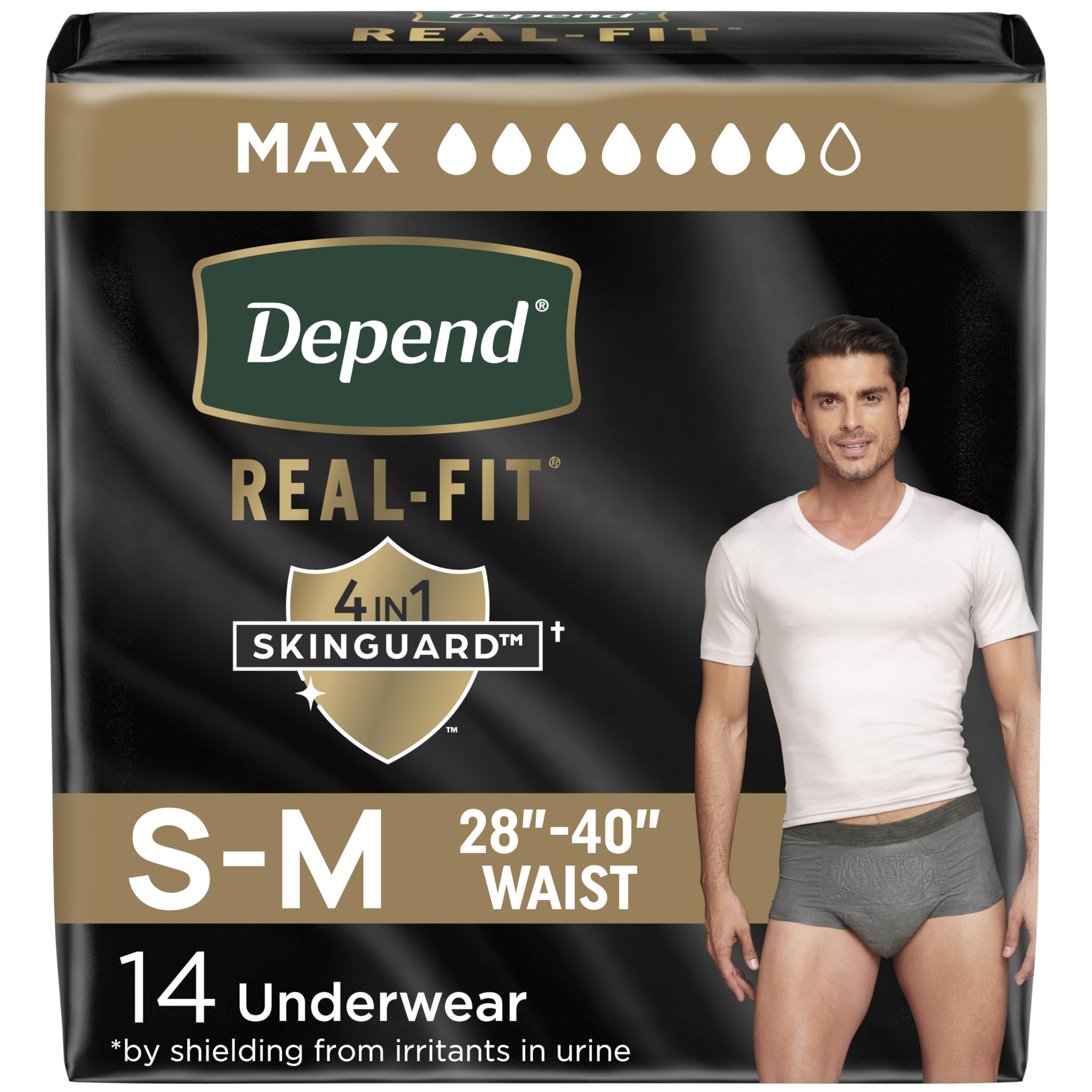 Photo 1 of Depend Real Fit Incontinence Underwear for Men, Disposable, Maximum Absorbency, Small/Medium, Grey, 14 Count, Packaging May Vary