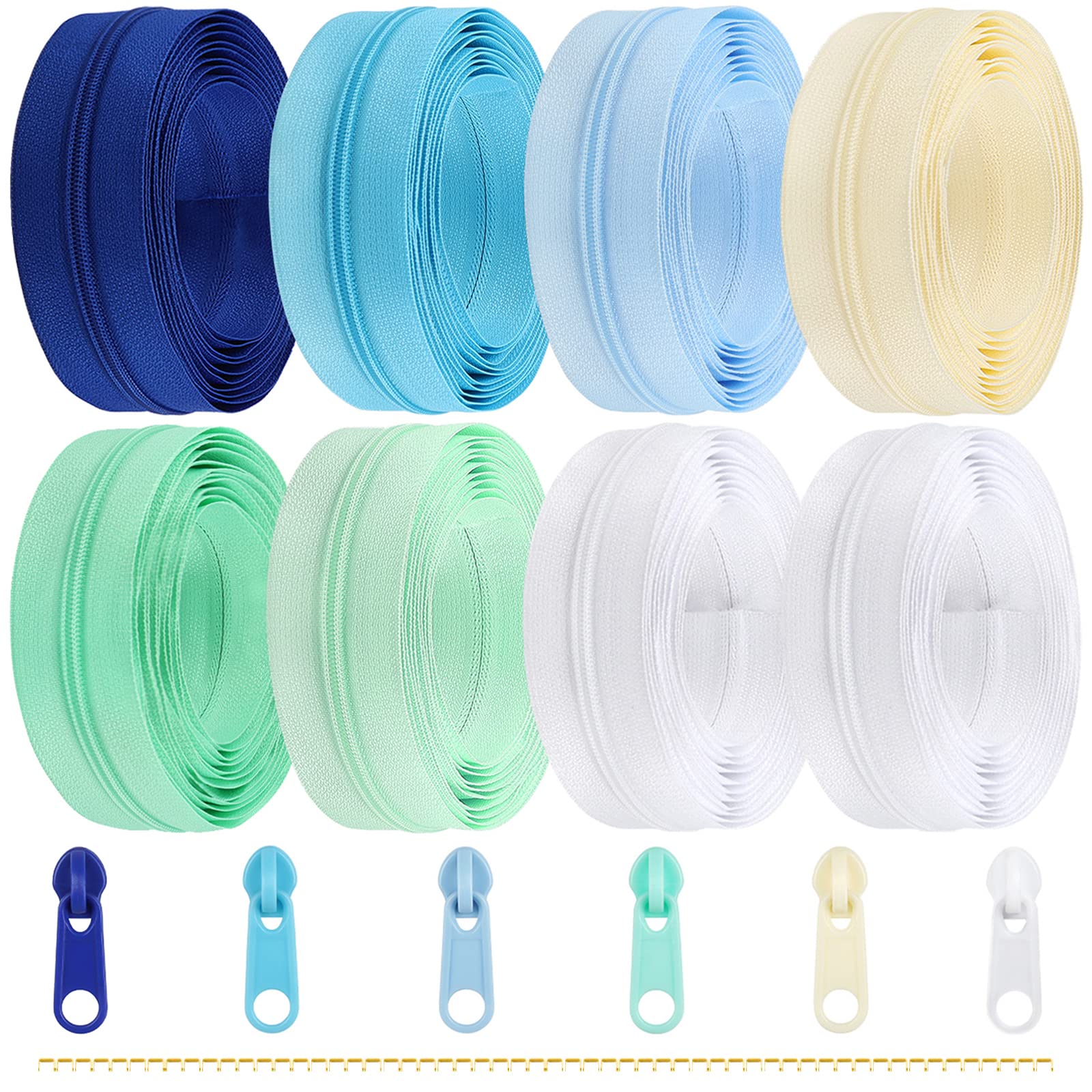 DOITEM 2.8 mm Zippers 22.4 m Nylon Endless Zip Set with Slider and Zip for Sewing and Crafts – 7 Colors