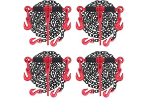 LECHANSEN Lenchanse Chain and Binders Kit 1/4in - 5/16in 4 Set, Grade 80 1/4'' - 5/16'' Ratchet Load Binders Equipped with G80 Chains 1/4" × 10 feet and G80 Chain Hooks, 2,200lbs Working Load Tie Down Kit