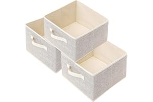 EITMOW Storage Baskets, 11-Inch Woven Fabric Bins, Storage Cubes with Reinforced Handles, Organizer Bins for Closet Shelves, Foldable, Clothes. (3PCS/Beige-11*11*7.8inch)