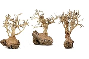 Bonsai Driftwood 3X Mini Aquarium Tree 3BS (3.5 Inch Height) Natural, Handcrafted Fish Tank Decoration | Easy to Install,3.5 inch (Pack of 1)