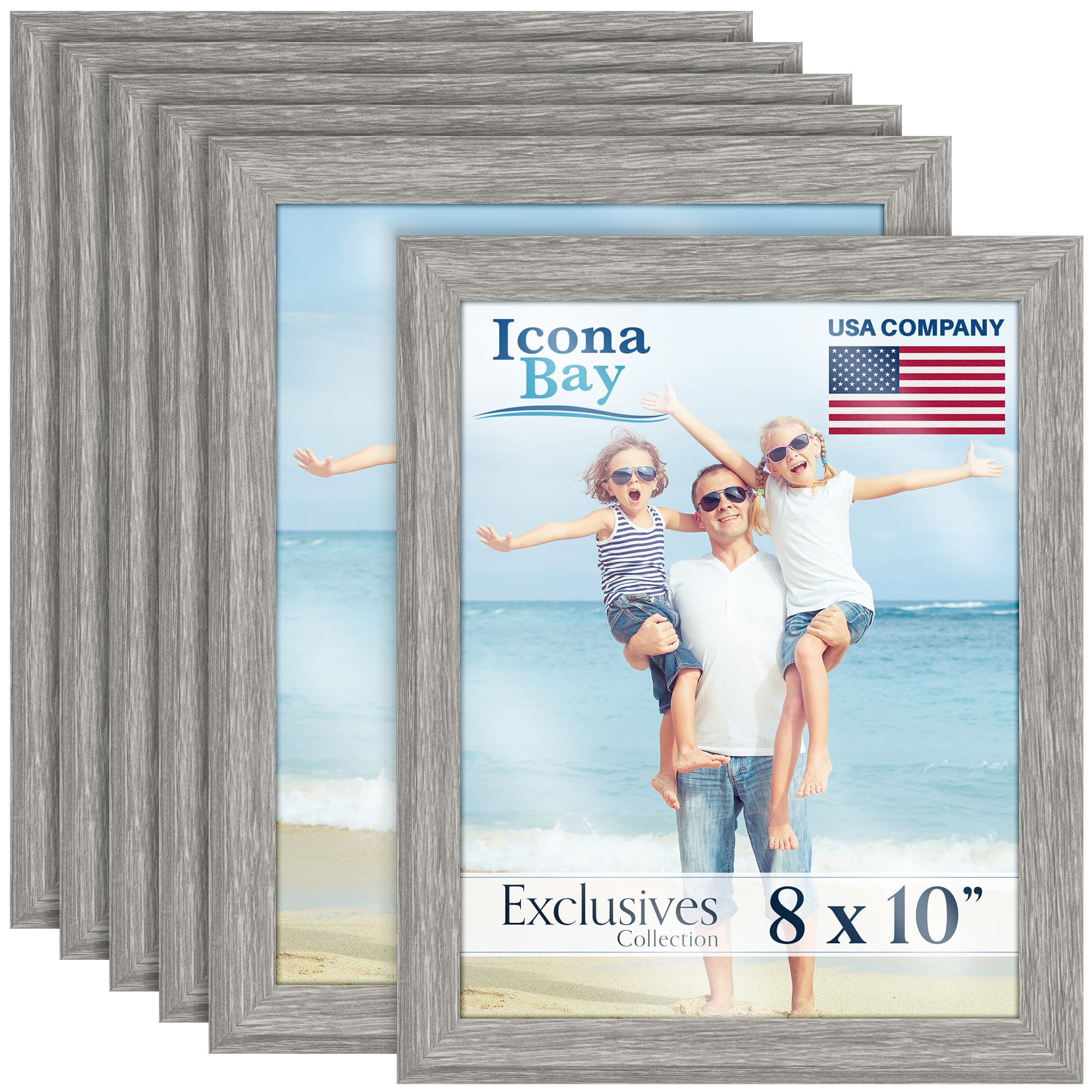 Icona Bay - 10x8 Picture Frames - Alder Grey, 6 Pack - Sturdy Engineered Wood Photo Frames 10 x 8 - Sleek Design, Table Top or Wall Mount - Exclusives Collection