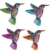 OFFCUP 4 Pack Metal Hummingbird Wall Art Outdoor Decor Rainbow Colorful