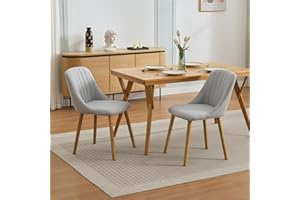Comfortable Upholstered Dining Chairs Set of 2 - Modern High Back Fabric Side Chairs - Natural Wood Legs, Soft Seating - for 