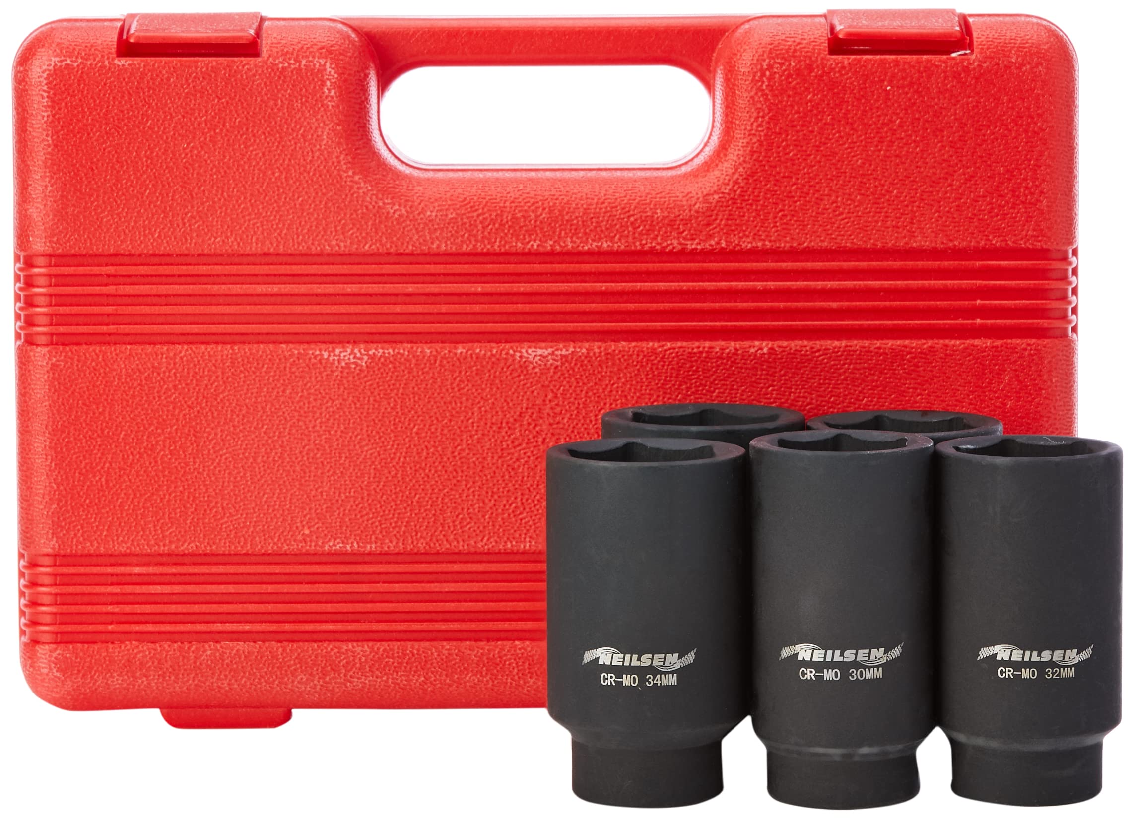 Neilsen CT1341 5pc 1/2in Drive Hub Nut Socket Set - Sizes: 30, 32, 34, 35, 36mm | Chrome Molybdenum | Ideal for Wheel Hub Nut Removal and Installation