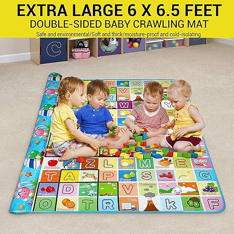 CR Enterprise Waterproof Double Sided Baby Play Mat Child Activity Foam Floor Soft Kid Educational Toy Gift Gym Crawl Blanket Ocean Zoo Carpet (Large Size - 120 * 180 cm)