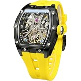RAYMOUNT Men Automatic Watch with Mechanical Movement, Skeleton Dial Watches Yellow Band