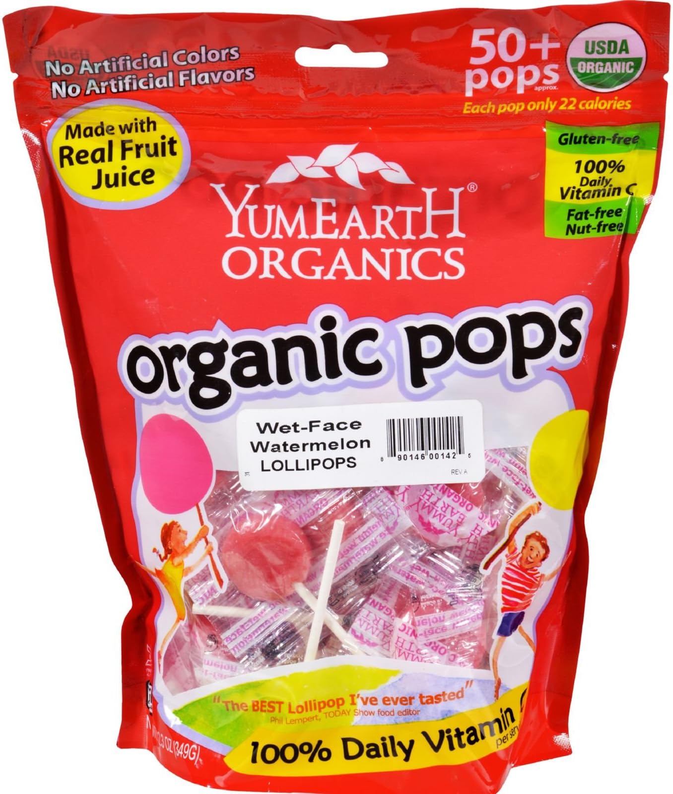 Yummy Earth Organic Lollipops Wet-Face Watermelon - 12.3 oz