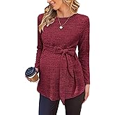 Ekouaer Women's Maternity Shirts Long Sleeve Pregnancy Tops Casual Ribbed Knit Winter Pregnant Blouses