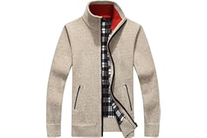 XinYangNi Men's Casual Full Zip Slim Thick Knitted Cardigan Sweaters with Pockets