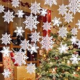 Snowflake Decorations, Paper Christmas Hanging Decor Indoor, White, 14-Pc | Reusable Large 3D Pearl-Finish Snowflakes with Garlands, Hanging Winter Wonderland Christmas Party Decor for Ceiling &amp; Window