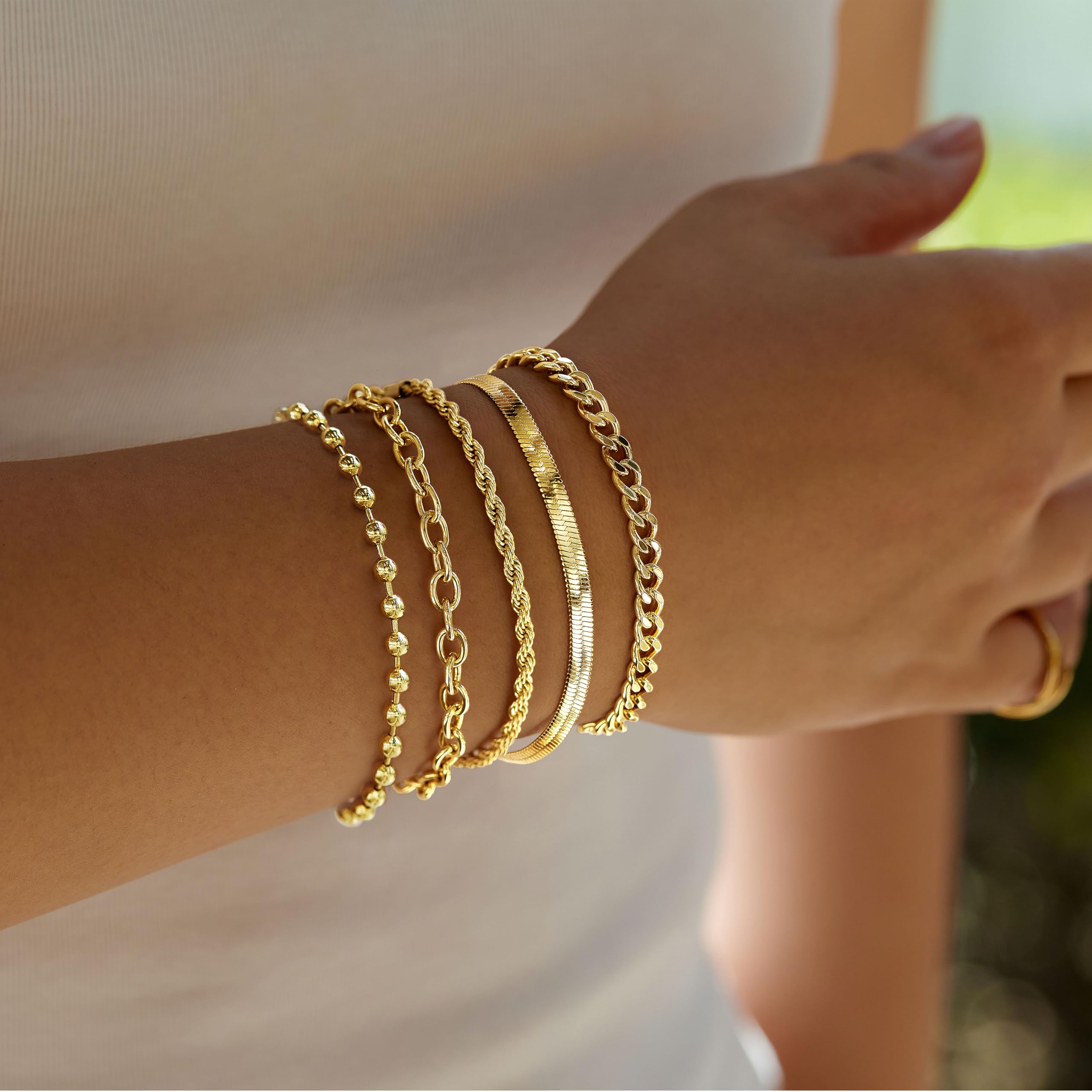 Poxtex Gold Bracelets for Women,Dainty Bracelets Set for Women Trendy, Gold Bracelets Stack With Beaded, Cuban, Paperclip, Heart, Snake, Rope, Pearl, Cross, Hand Chain, Silver Jewelry Gifts for Women