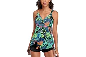 Smicabe Two Piece Athletic Swimsuit for Women Ruffle Tankini Tops V Neck Bathing Suits with Tummy Control Boyshorts