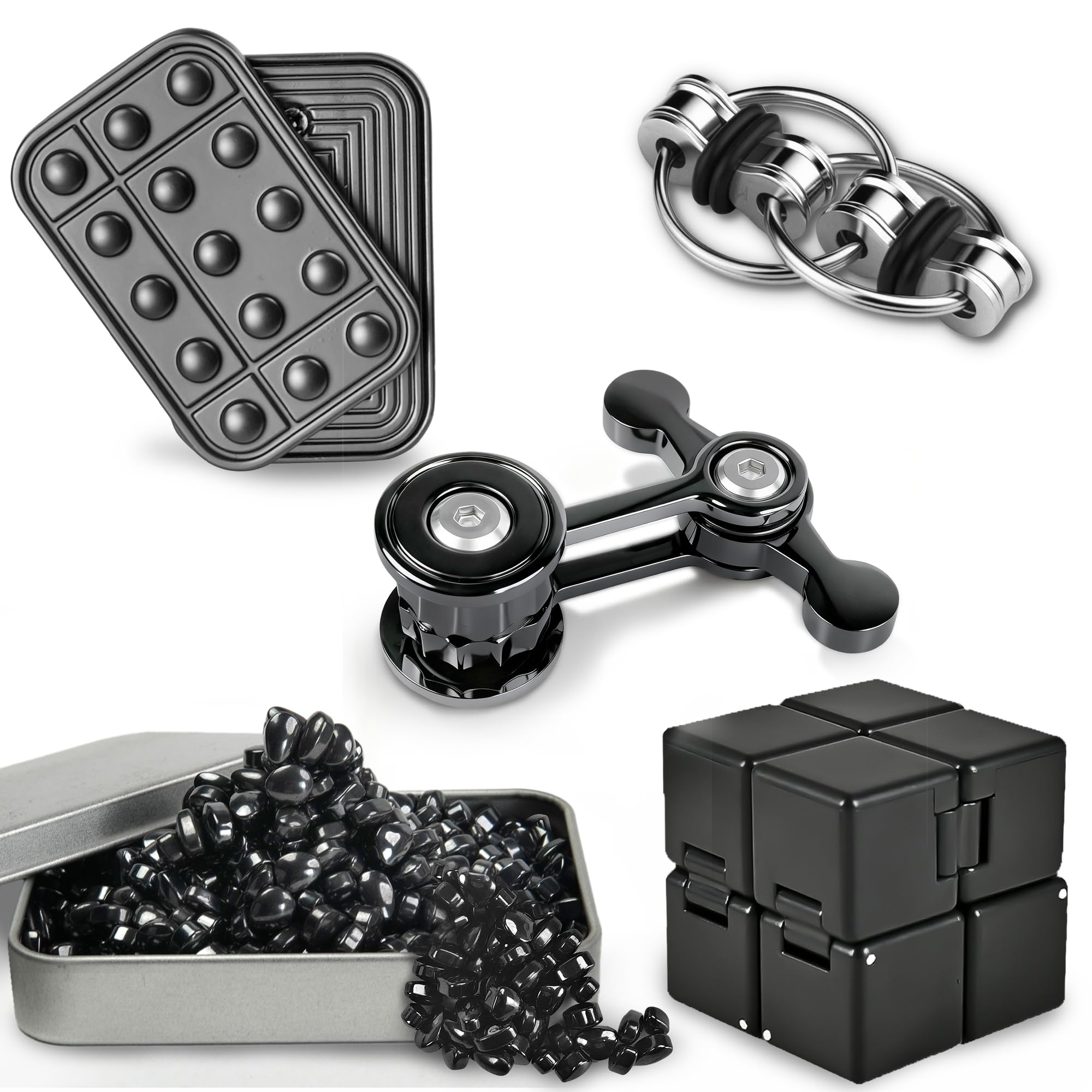 5 Pcs Fidget Toys for Adults & Teens Magnetic Putty Beads Cool Gadgets Slider Metal Fidgets Spinners Cube Office Desk Sensory Toy for Autism ADHD Stress Relief Set Anxiety Items Gift for Teen Boys