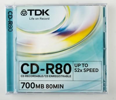 TDK CD-R80SCA-L CD-R 80min 52x Slim Jewel Cases Recordable Discs