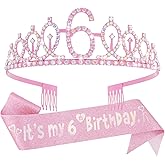 Canitor Birthday Decorations for Girls - Crown Tiara Sash Set and Headband Gift