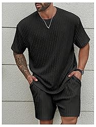 RoseSeek Men's 2 Piece Outfits Textured Drop