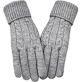 HOPSOOKEN Winter Wool Gloves for Women Warm Touchscreen Fleece Elastic Soft Knit Gloves for Cold Weather Folding Cuffs
