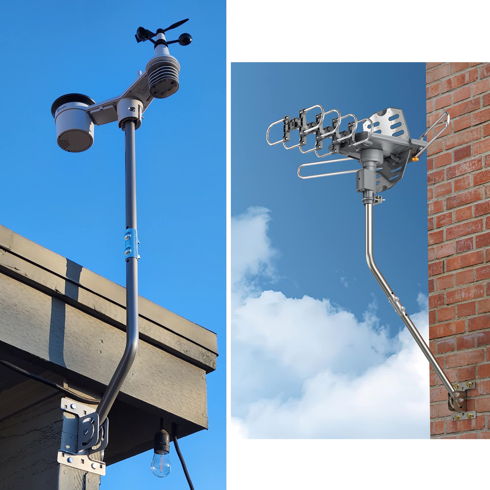 Adjustable Antenna Mounting Pole – Universal J-Pipe Mount for Antennas & Weather Stations with Mounting Bracket – Solid Structure, Weatherproof, Easy Installation (1