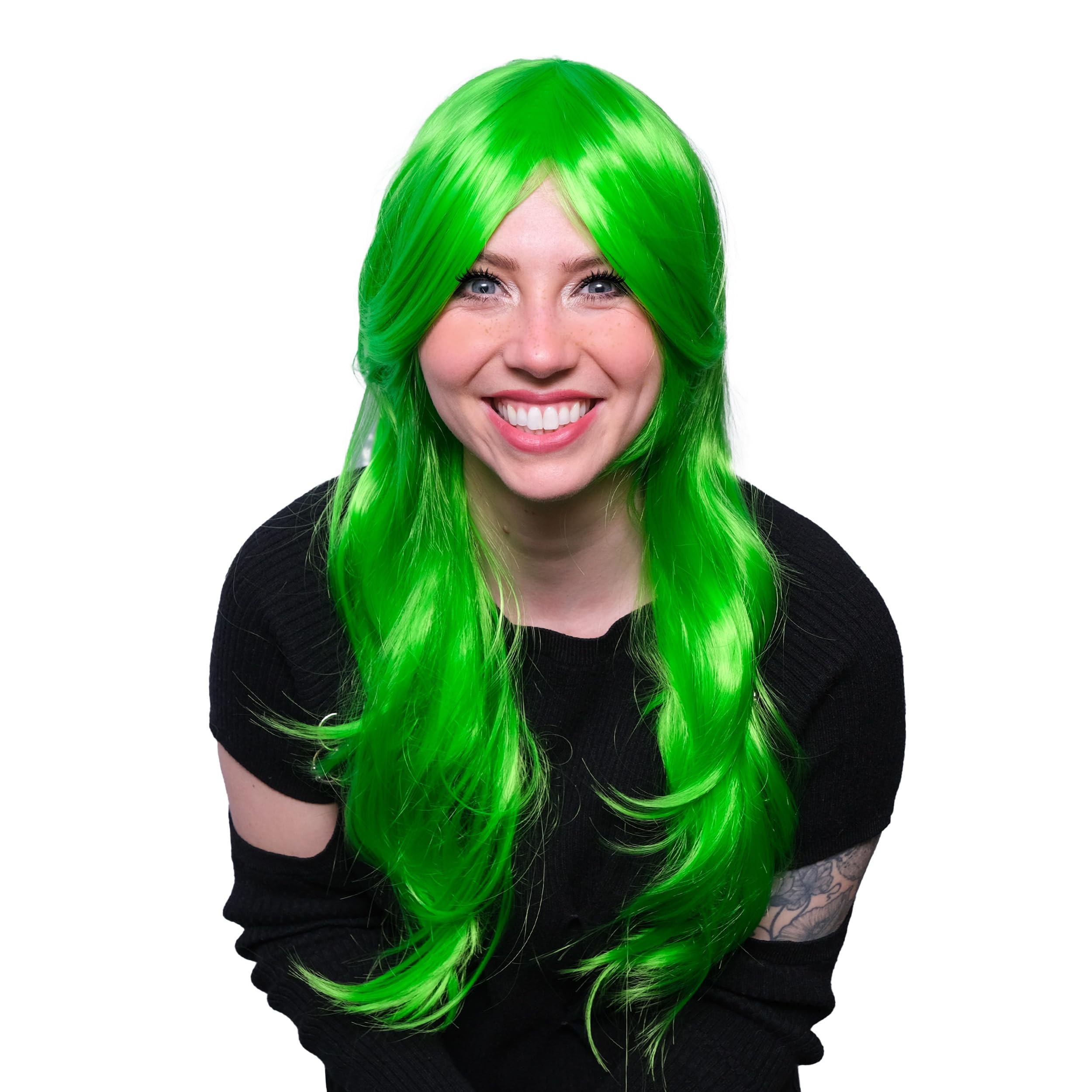 TRIXES Long Green Wig – 20” Wavy Hairpiece for Costume Party – Cosplay Fancy Dress Parties – Fancy Dress Accessories – Stag Do – Hen Do