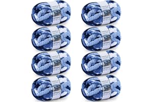 Cozyful Chunky Yarn for Hand Knitting - #10 Chunky Chenille Blanket Yarn, Jumbo Big Thick Chunky Yarns for Crocheting, Tie Dye Bulky Knit Yarns, 8 Skein (25 yds 8 oz Each Skein), Multi Blue & White