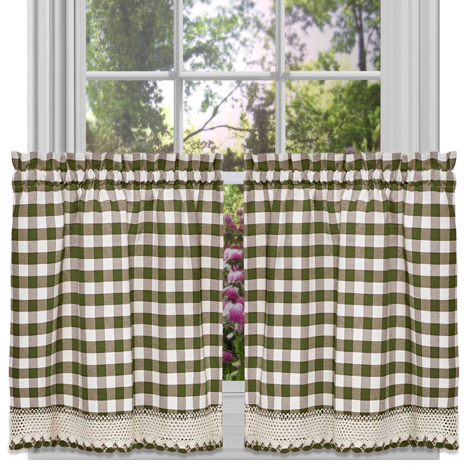 Buffalo Check Tier Pair Window Curtain Set - 58 Inch Width, 36 Inch Length - Sage & Ivory Plaid Drapes - Light Filtering Drapes for Kitchen, Bedroom, Living & Dining Room by Achim Home Decor โ image 1