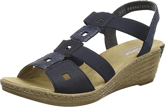 Amazon.com | Rieker Ladies Wedge Heeled Open Toe Sandals 62488 - Blue - UK Size 4 - EU Size 37 