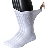 Yomandamor Mens Diabetic Breathable Crew Socks Non-Binding Cotton Cushioned Socks(4-Pair)