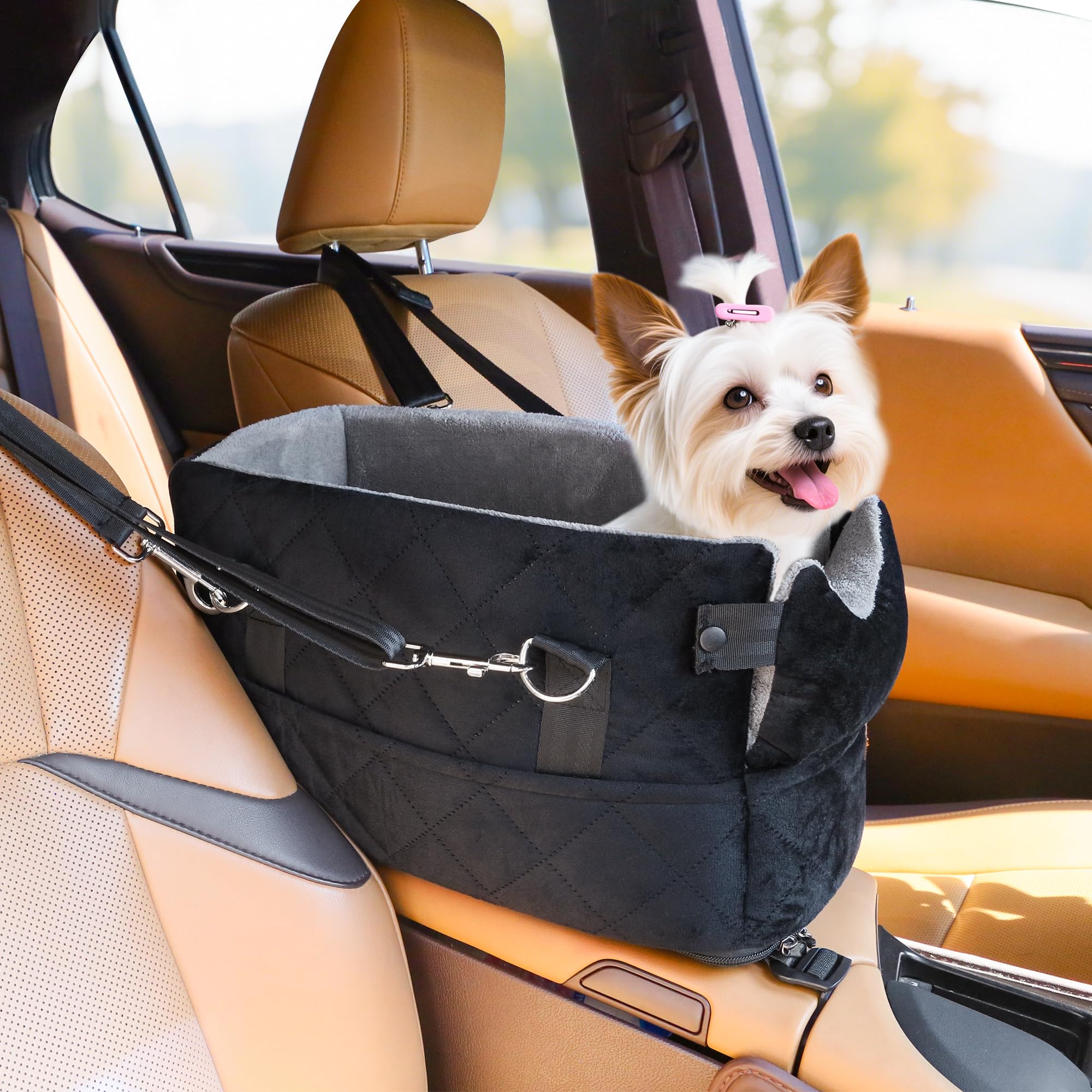 Photo 1 of ZhuPolly Center Console Dog Car Seats for Small Dogs Cats with Adjustable Safety Belt Multipurpose Pet Booster Seat for Car,Travel,Shopping,Camping with Your Furry Friends