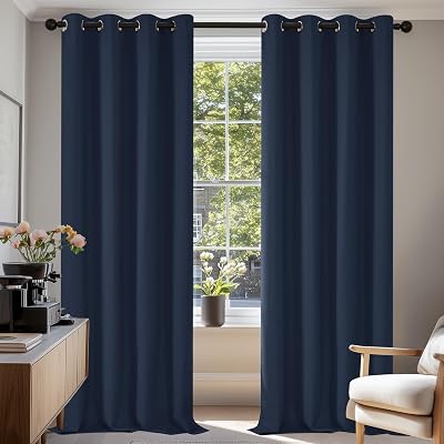 Deconovo Eyelet Blackout Curtains Navy Blue 140x180 cm 2 Panels Thermal