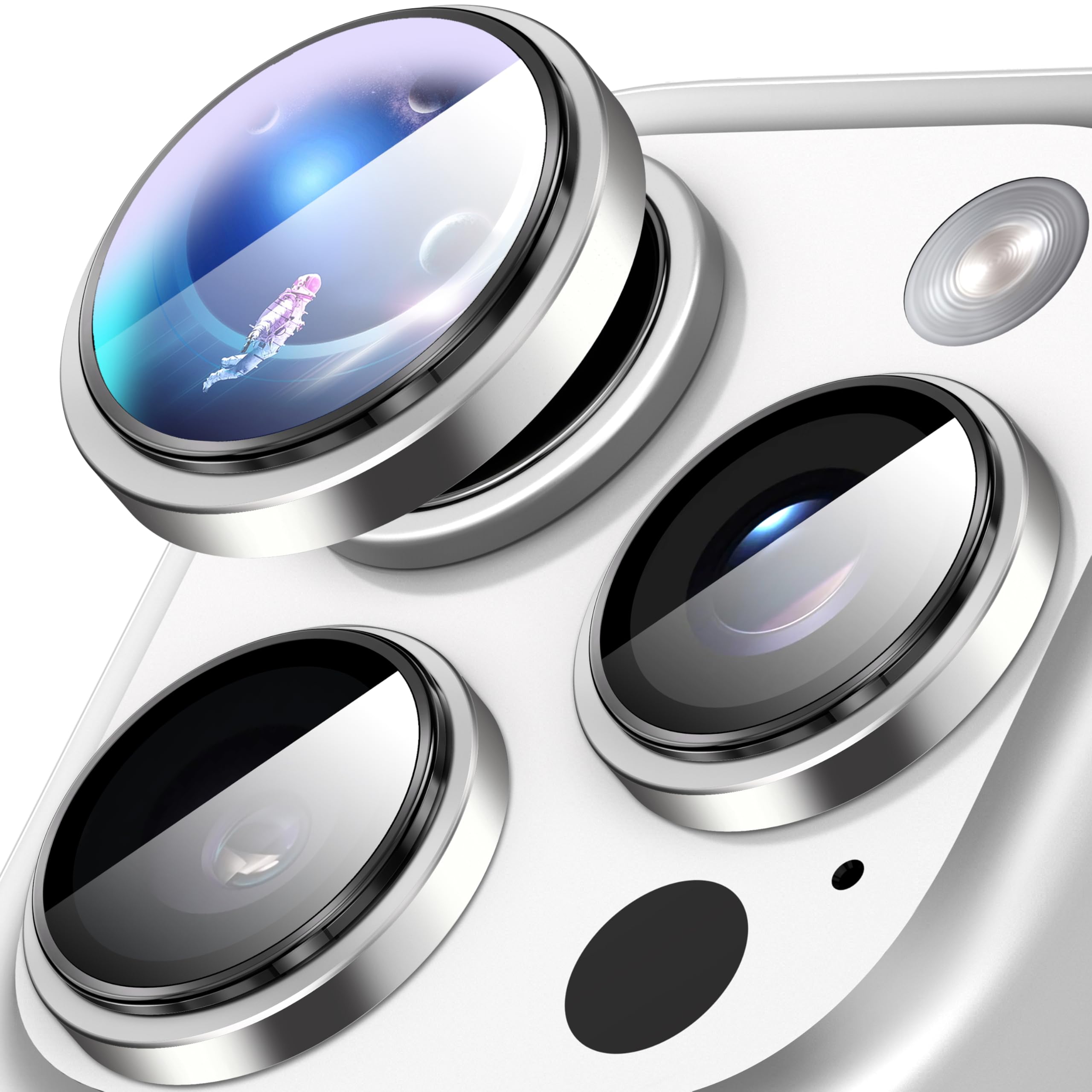 Diruite Camera Protector for iPhone 16 Pro/16 Pro Max, Perfect Fit HD Tempered Glass+Aluminum Rim Camera Lens Cover,White Titanium