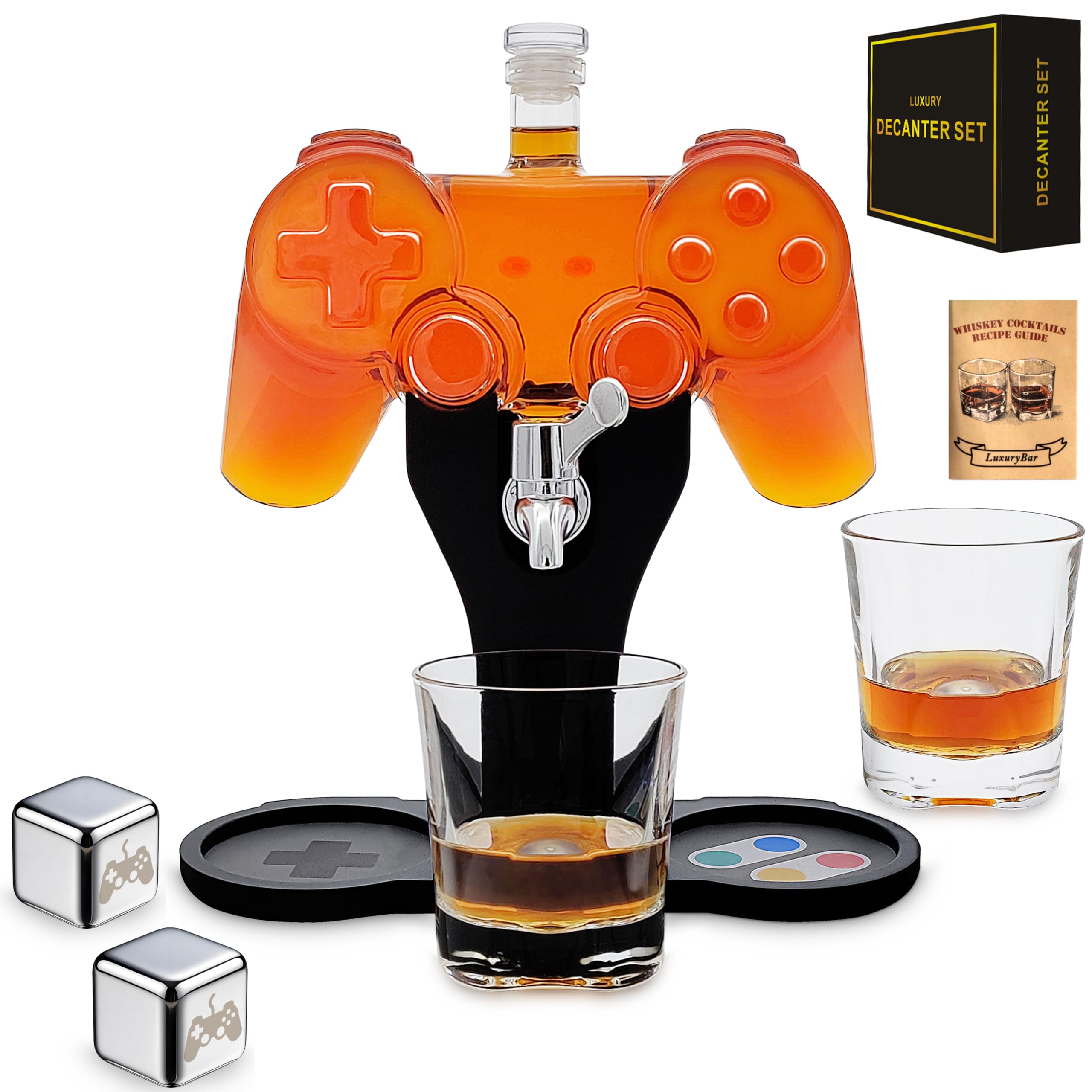 Photo 1 of **INCOMPLETE** Game Whiskey Decanter Set,28oz Whiskey Decanter Sets for Men with Spout Game IceCube Gamer Tray,Liquor Dispenser Tequila Bourbon Gifts for Men Gamer Gifts for Boyfriend Him Husband Dad Brother Guy