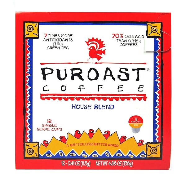 PUROAST LOW ACID COFFEE| HOUSE BLEND SINGLE SERVE PODS | MEDIUM ROAST | HIGH ANTIOXIDANTS & HIGH PH |NO BITTER AFTERTASTE | REDUCED HEARTBURN & GERD FRIENDLY | 12 COUNT – COMPATIBLE WITH KEURIG BREWER