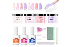 AIJIMEI Nail Dip Powder Kit 4 Colors 0.35oz/10g Dipping Powder,Powder Nail Dipping Kit with Base,Top Coat,Activator Nail Art Design Set Air-drying for Nails Use(F06-Vitality Girl)