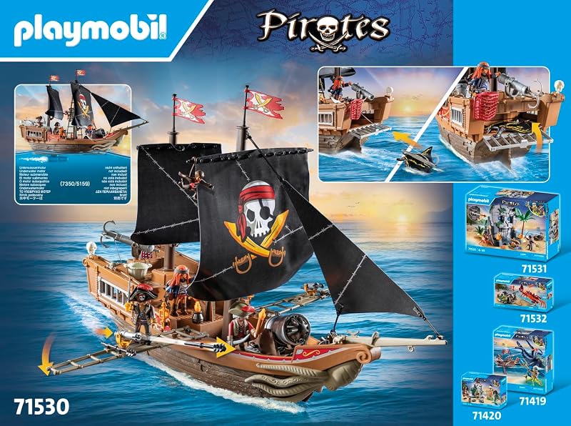 71530 Bateau Pirates - Prenez Le Large et embarquez pour Une Chasse au trésor en mer aux côtés des Pirates - Comprenant des canons, des projectiles et Un Ancre - Pirates - Dès 4 Ans