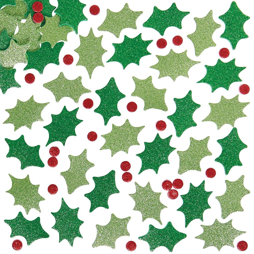 Baker Ross EX729 Holly and Berry Glitter Foam Stickers-Pack of 200, for Kids to Decorate, Assorted
