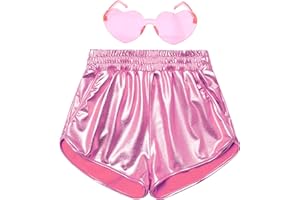 Mirawise Girls Metallic Shorts Shiny Hot Pants Sparkly Dance Outfits Short Pants with Sunglasses