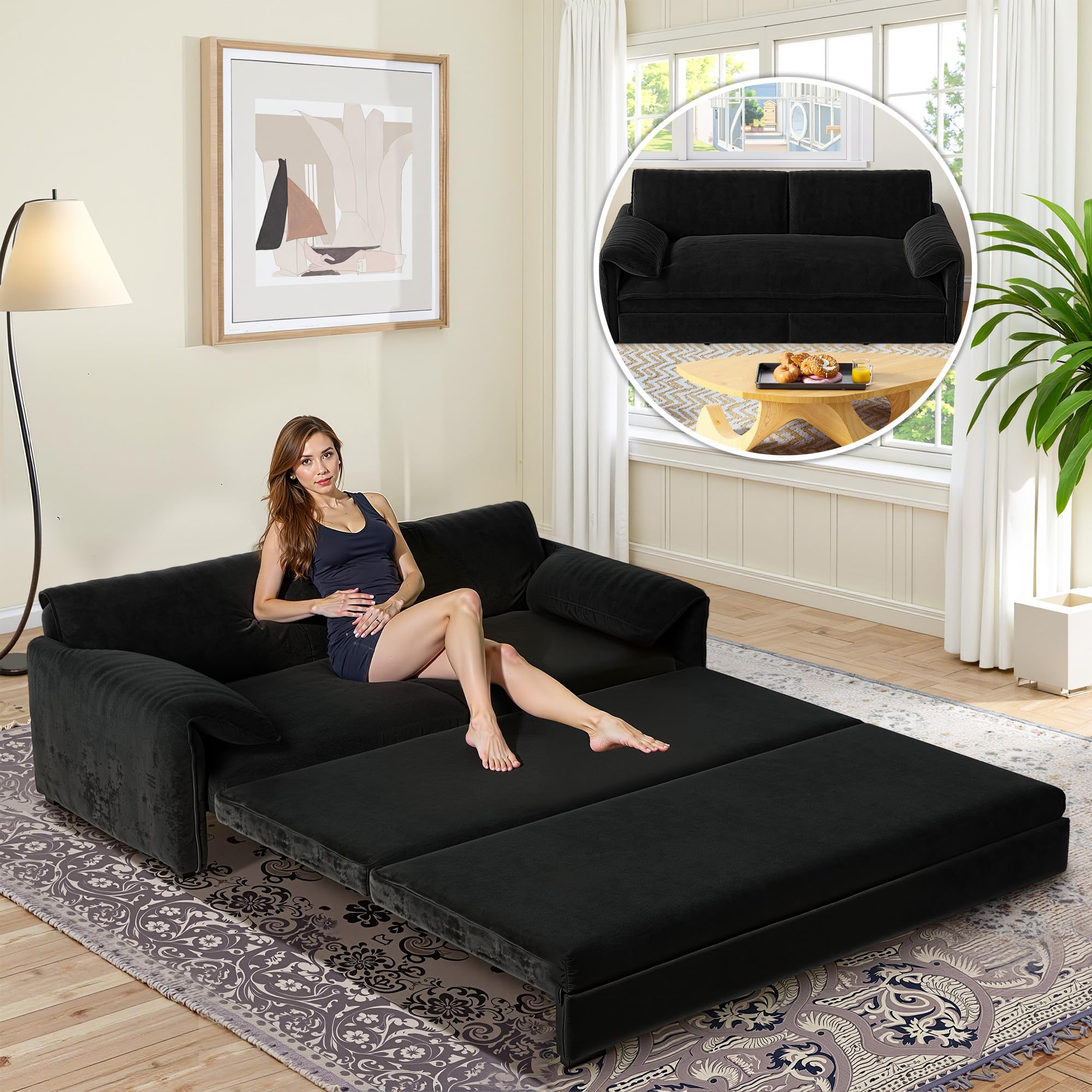 Lyngins Queen Size Sleeper Sofa Bed, 3 in 1
