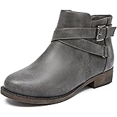 Ataiwee Women's Ankle Boots - Classic Side Zip, Cover with Buckle Strap, Round Toe, Comfortable Platform, Low Chunky Heel Comfort Slip On Fashion (Black/Dark Brown/Grey) Boots.