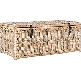 happimess HPM9000C Caden 46" Wicker Storage Trunk, Collapsible for flat storage, Rattan-Kubusoft Gray, Coastal for Office, Dorm Room-LivingRoom, Bedroom, Dining Room, Natural