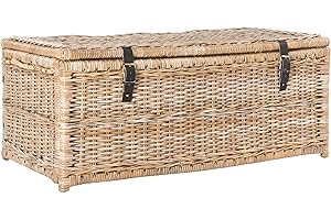 happimess HPM9000C Caden 46" Wicker Storage Trunk, Collapsible for flat storage, Rattan-Kubusoft Gray, Coastal for Office, Dorm Room-LivingRoom, Bedroom, Dining Room, Natural