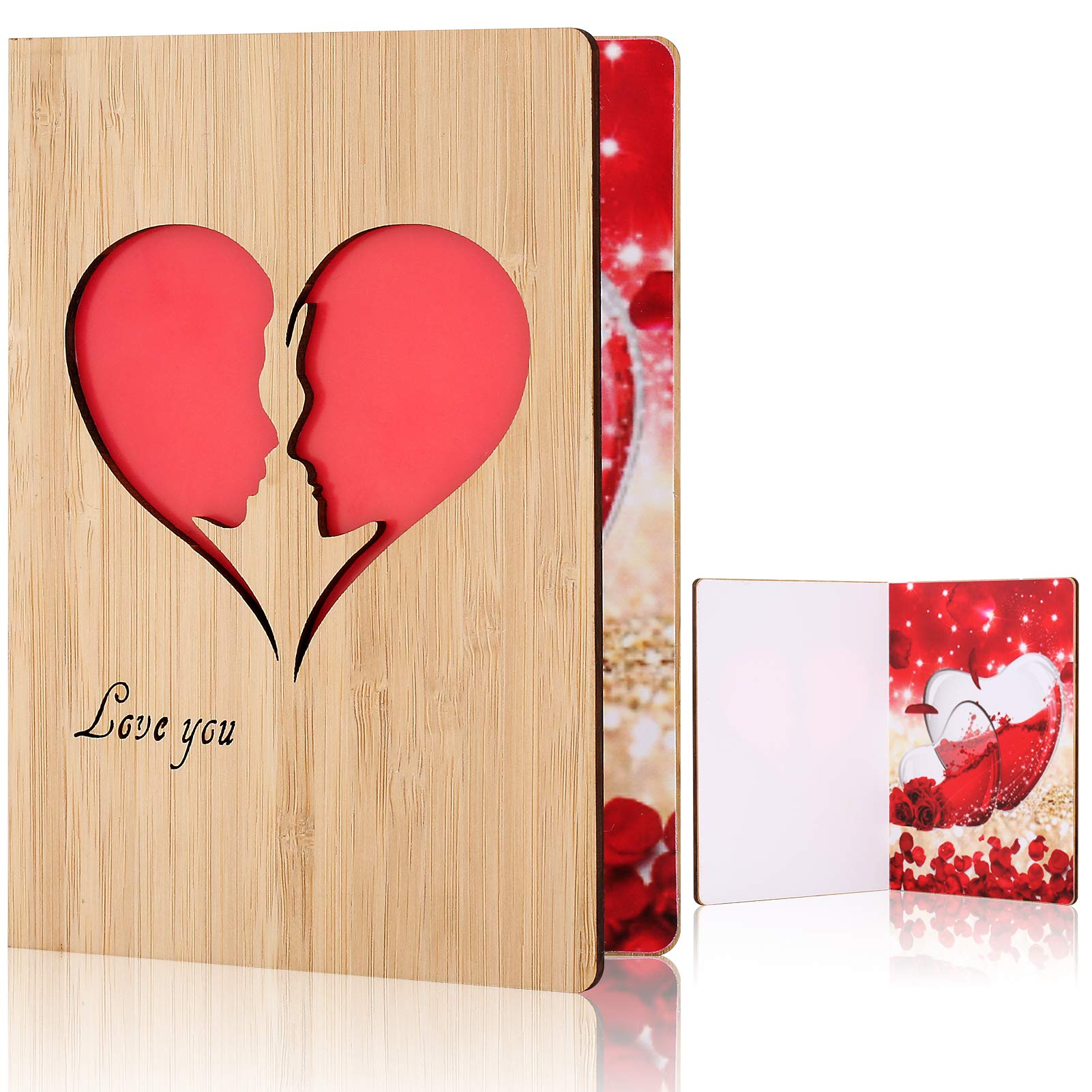 Bamboo Valentines cards Anniversary Card Husband Wife Girlfriend Boyfriend Wooden Handmade Birthday Card with Envelope,Wood Love You Card for Anniversary Birthday Valentine's Day