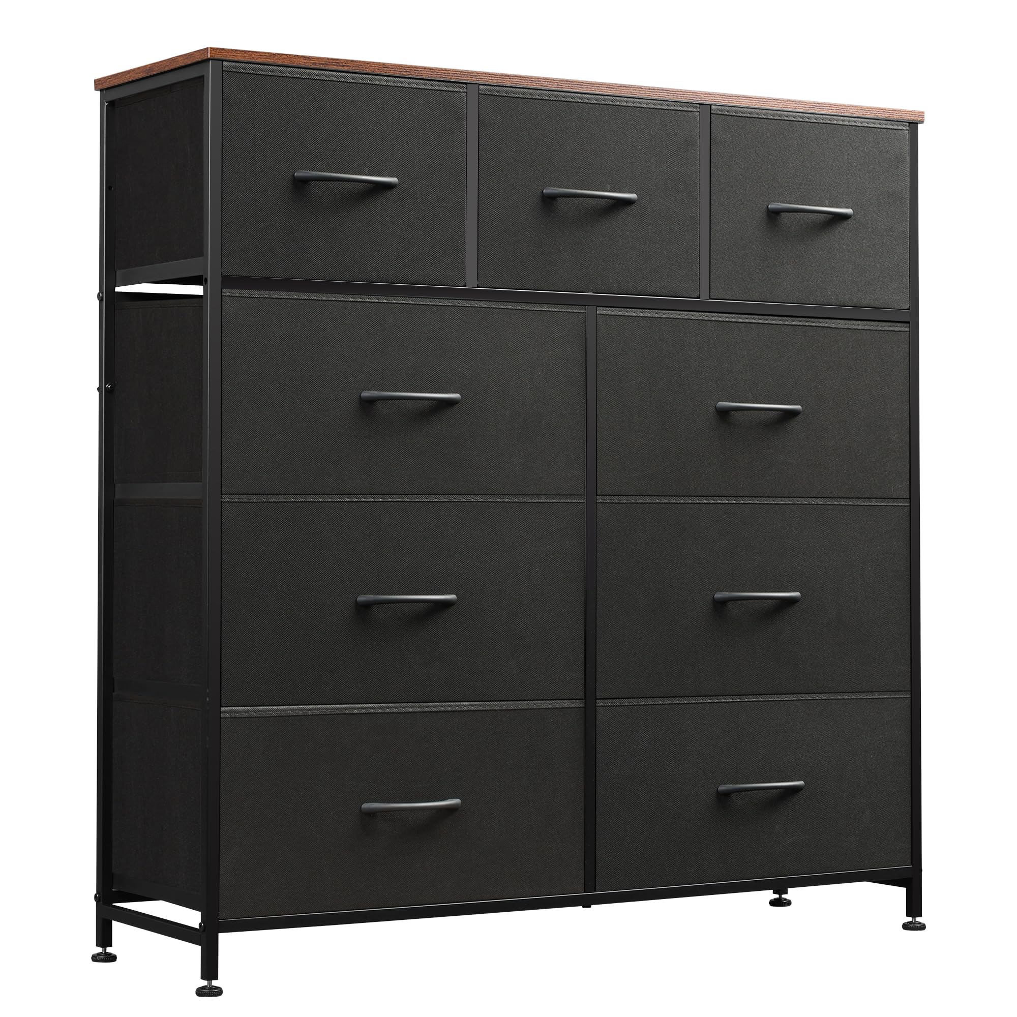 Photo 1 of **IT IS USED, IT IS MISSING PARTS AND IT IS NOT KNOWN IF IT WORKS AT 100%**WLIVE 9 Drawer Dresser, Fabric Storage Tower for Bedroom, Hallway, Closet, Tall Chest Organizer Unit for Bedroom with Fabric Bins, Steel Frame, Wood Top, Easy Pull Handle, Black an