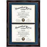 GraduationMall 14x20 Double Diploma Frame, Display 8.5x11 Certificate with Navy over Gold Mat,Tempered Glass,Mahogany with Gold Beads