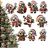 Christmas Tree Acrylic Ornament Set Adorable Sloth Decorations Cute Sloths with Santa Hats and Christmas Decorations Perfect Holiday Decor for Christmas Tree Family 12 Pcs